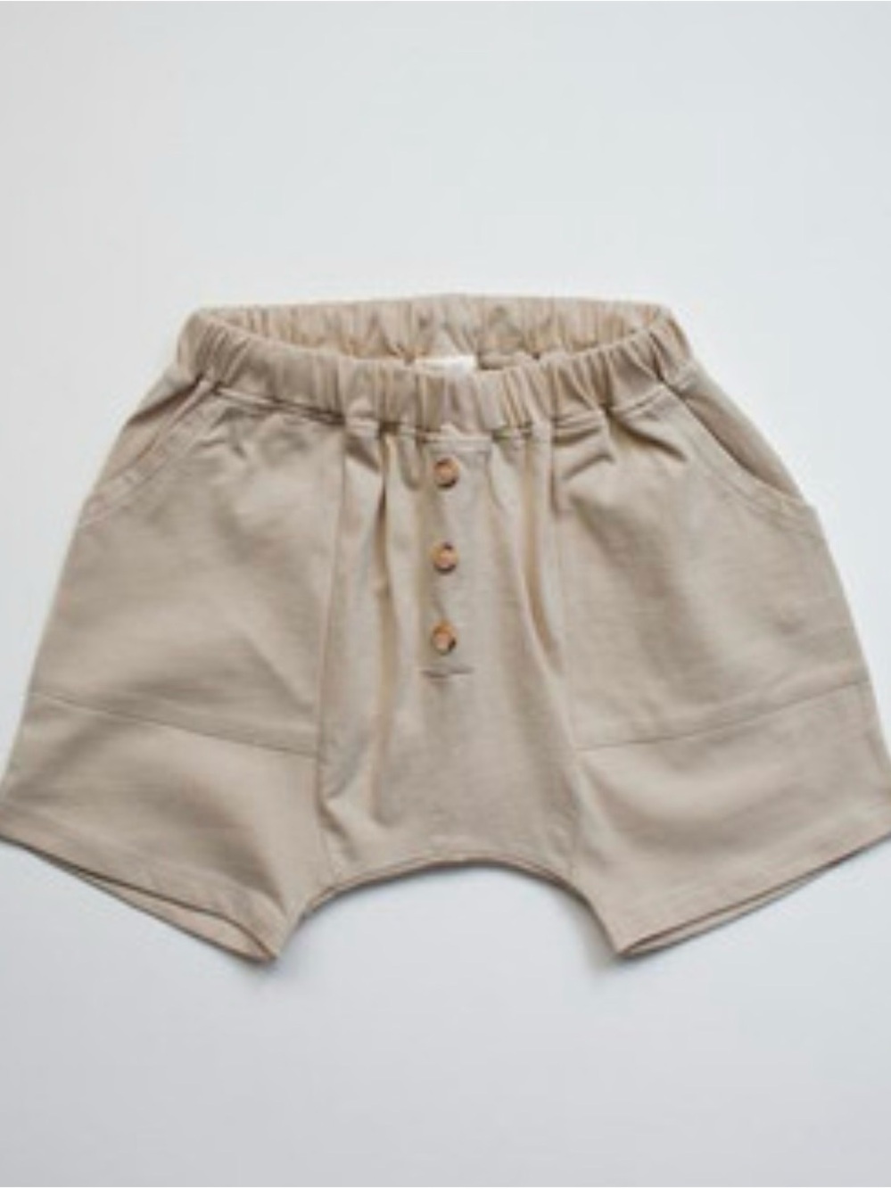 Neutral Beige Elastic-Waist Kids Shorts with Button Front